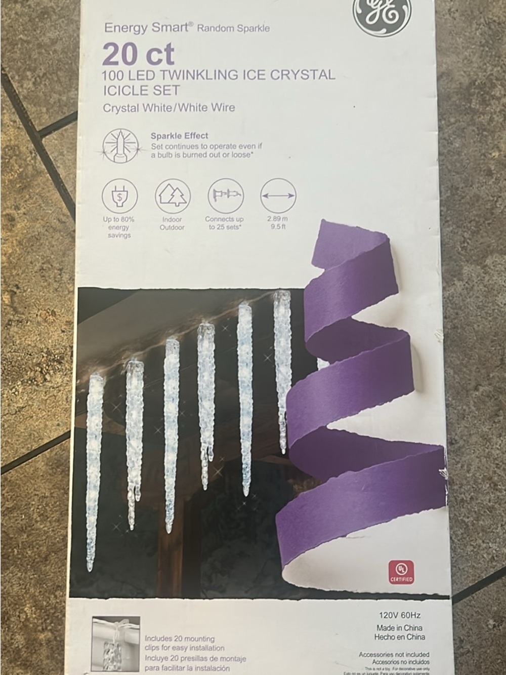 GE Energy Smart 20 ct Twinkling Ice Crystal Icicle Lights - Crystal White NWT